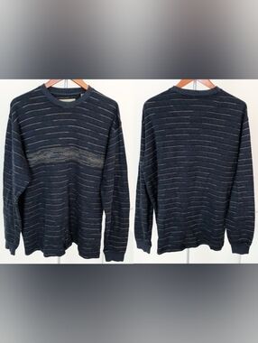 Naturalife - (Size L) Men’s 100% Cotton Navy Blue Striped Sweater